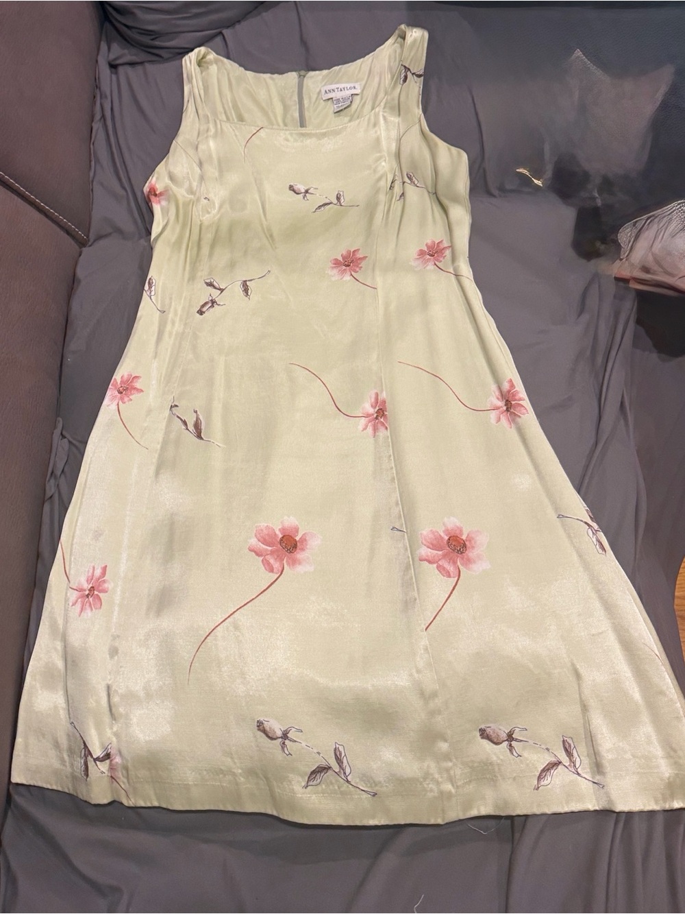 Ann Taylor Pale Green Floral Bias Midi Dress